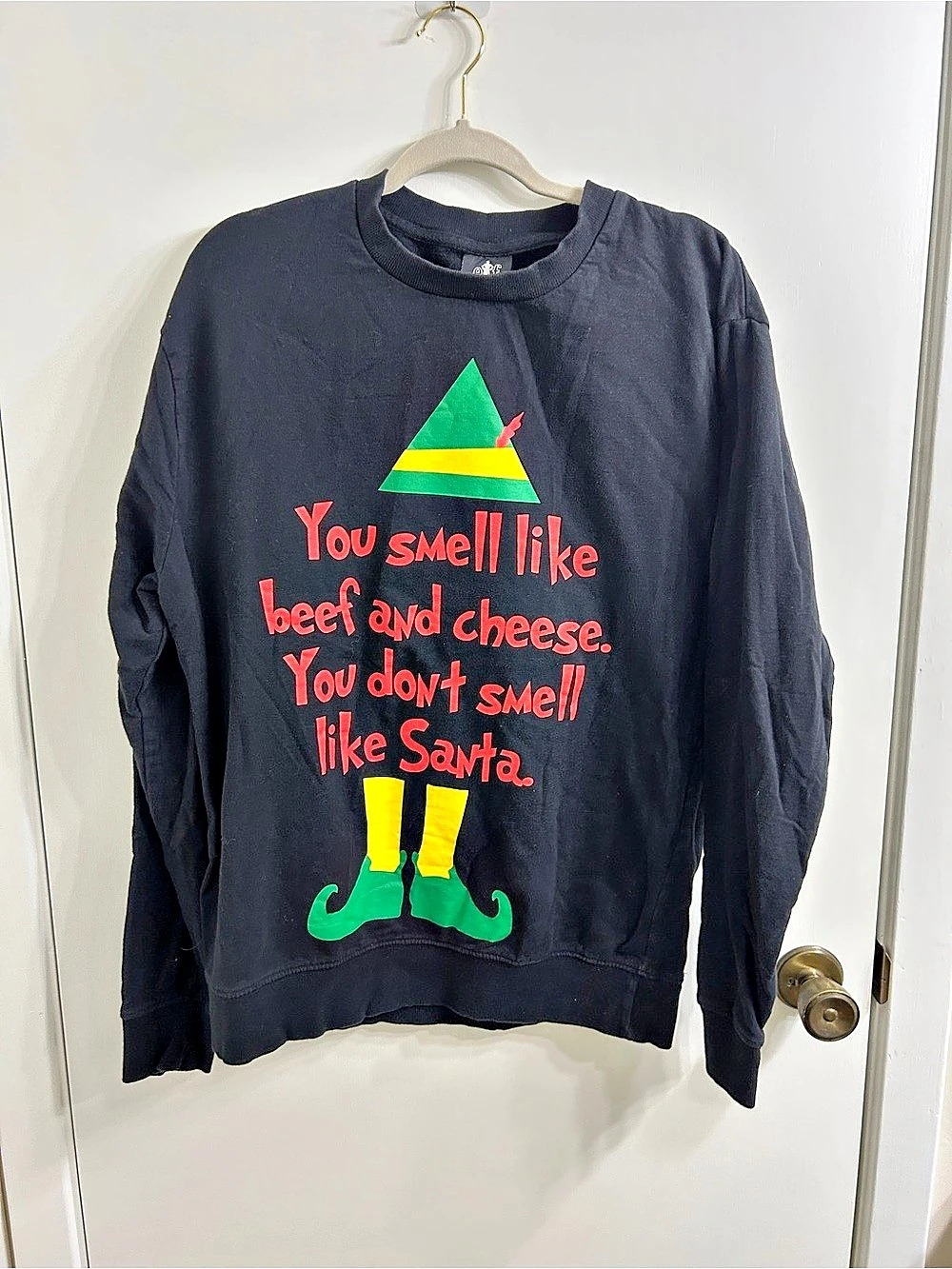 elf Movie You Smell Like Beef and Cheese Christmas Sweatshirt Black Large